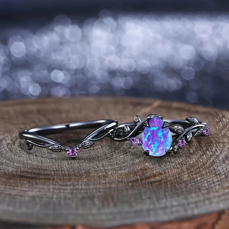 Opal Vine Leaf Ring - Engagement Wedding - close-up detail | Veloria