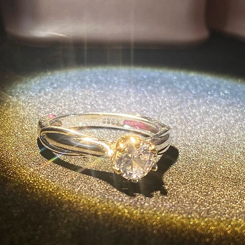 Moissanite Ring - 18K Gold Plated Wedding - close-up detail | Veloria