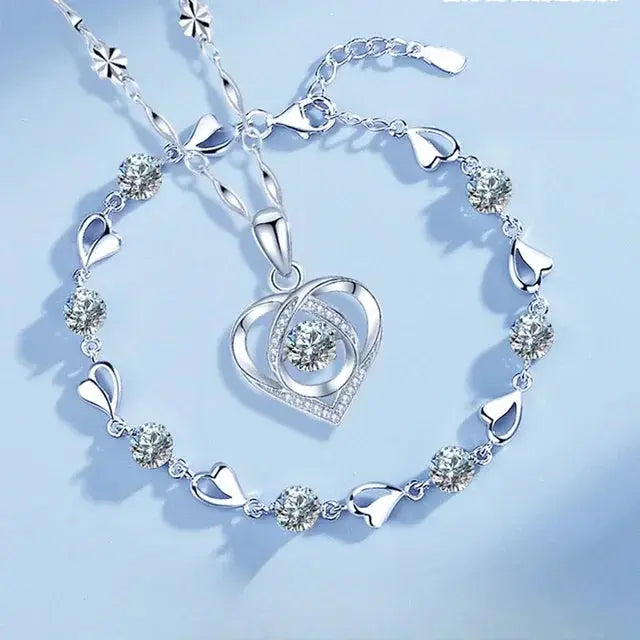 Heart Necklace Bracelet Set - 925 Silver - styled look 3 | Veloria