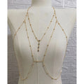 Crystal metal body chain bikini jewelry for women - on model at an event | Veloria