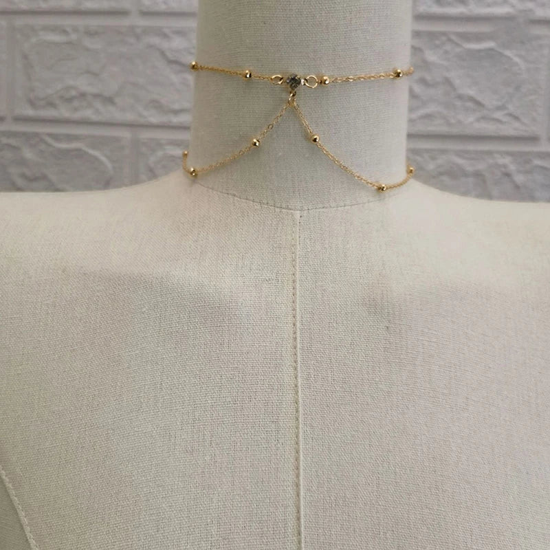 Crystal metal body chain bikini jewelry for women - lifestyle photo | Veloria