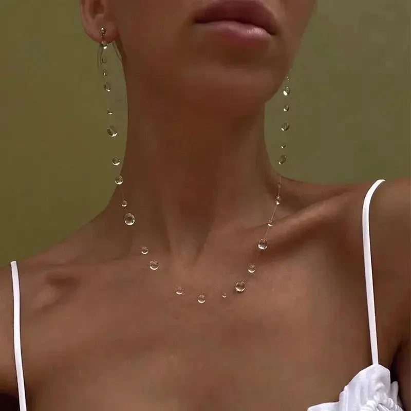 Transparent Water Drop Jewelry Set - Tassel - full view | Veloria