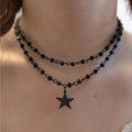 Black Rhinestone Tassel Choker Necklace worn by model | Veloria