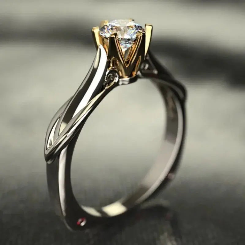 Moissanite Ring - 18K Gold Plated Wedding - worn by model | Veloria