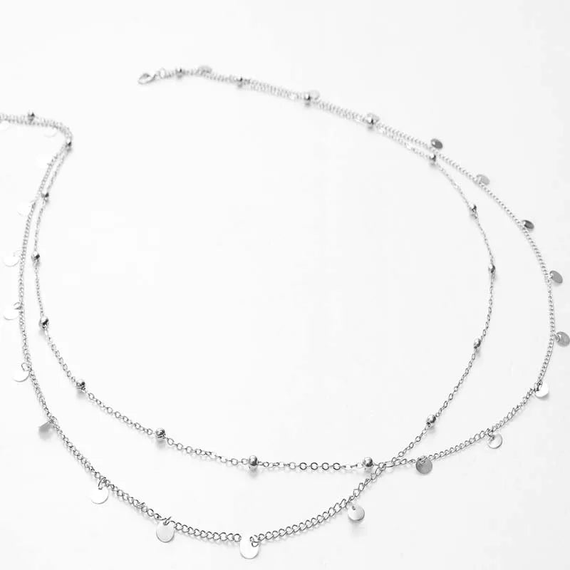 Double layer gold beaded waist chain for women - worn close-up | Veloria