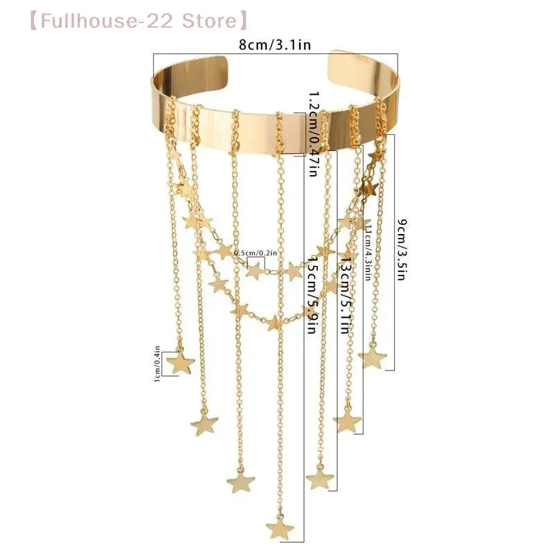 Upper Arm Chain Bracelet - Tassel Star Heart Armband - product view | Veloria