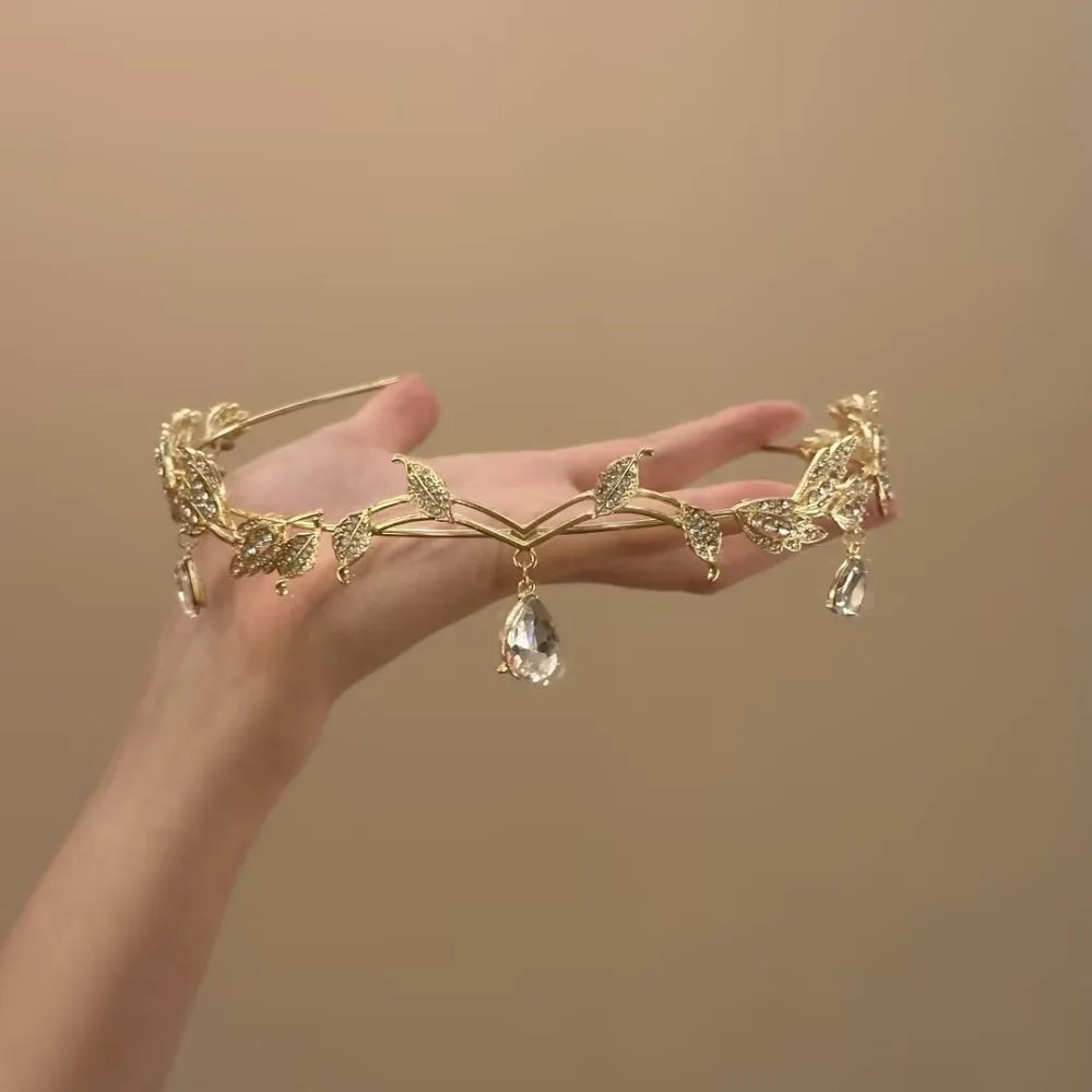 Crystal Leaf Tiara Crown - tiara flat lay | Veloria