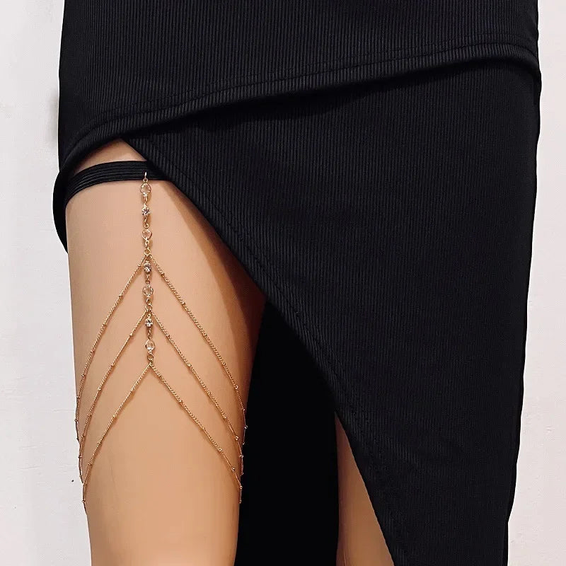 Bohemian Thigh Chain - double layer leg chain worn by model | Veloria