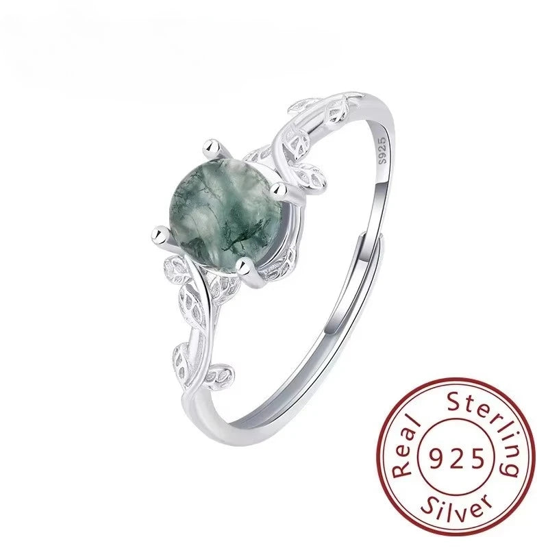 Moss Agate Ring - S925 Sterling Silver - worn by model | Veloria
