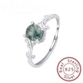 Moss Agate Ring - S925 Sterling Silver - worn by model | Veloria