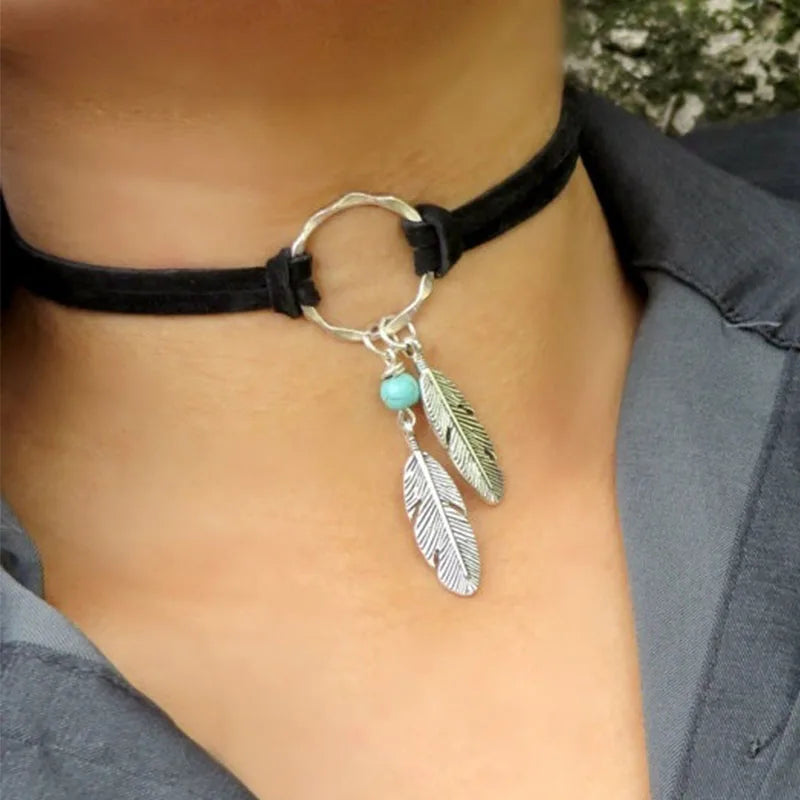 Moon O-Ring Choker Necklace - Gothic Black worn by model | Veloria