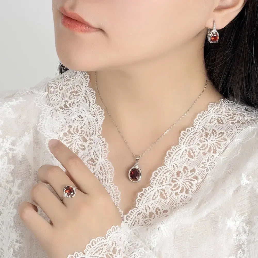 Ruby Jewelry Set - matching earrings and ring | Veloria