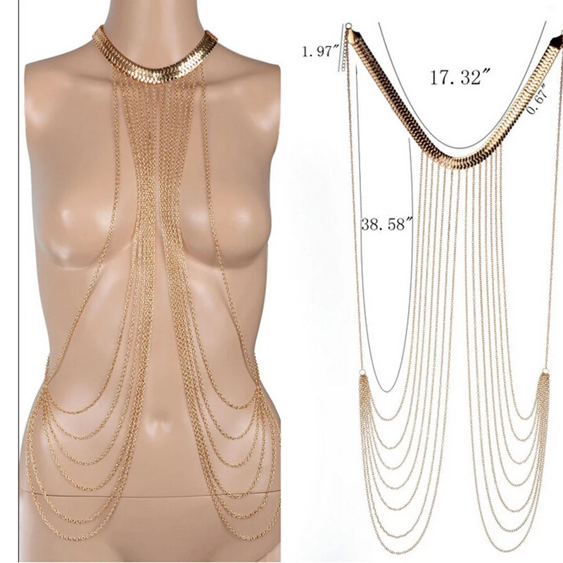 Tassel body chain long necklace for women - styled look | Veloria