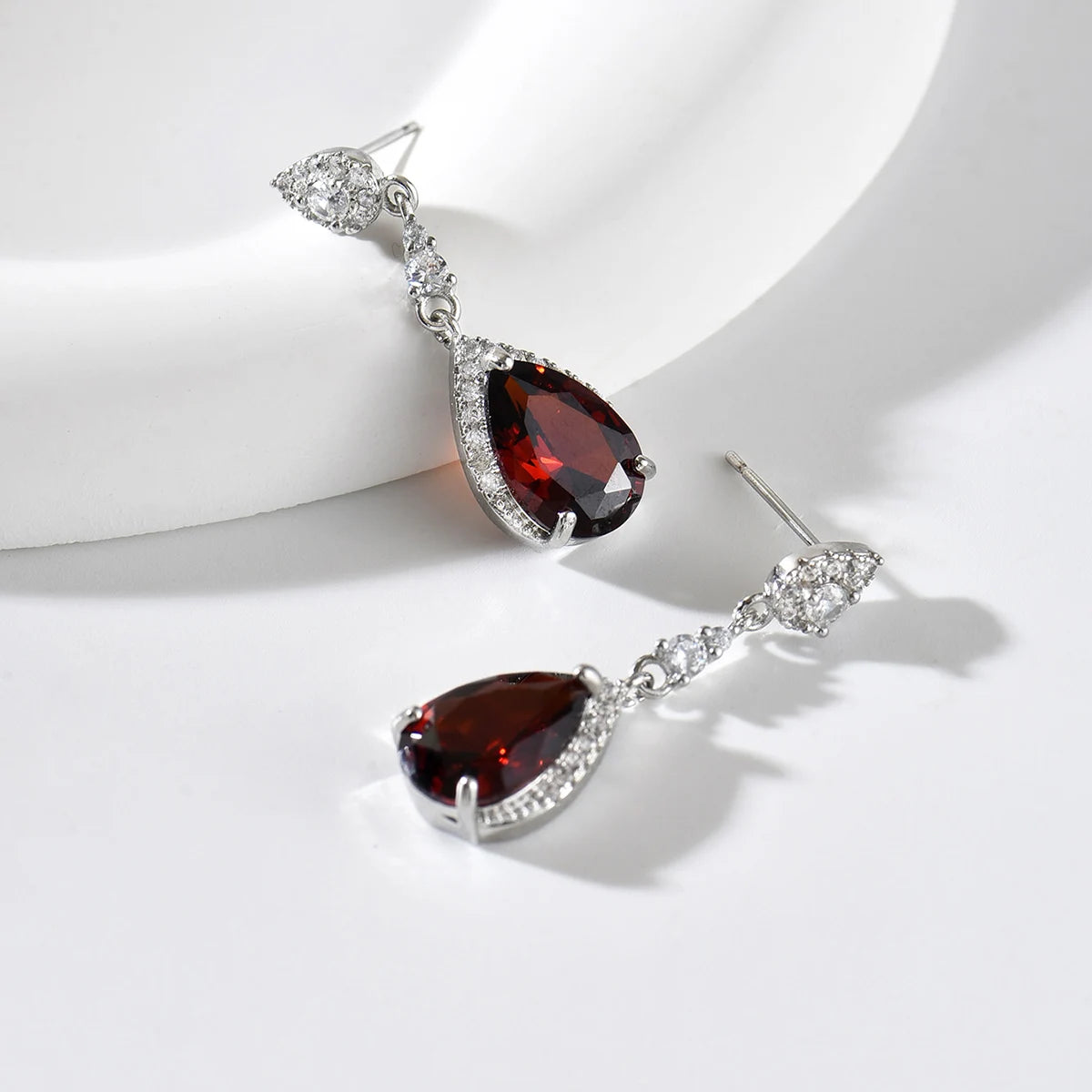 Red Water Drop Earrings - Cubic Zirconia - side detail | Veloria