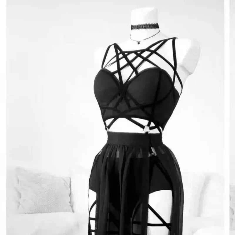 Gothic Mesh Skirt Set - two piece outfit worn by model | Veloria
