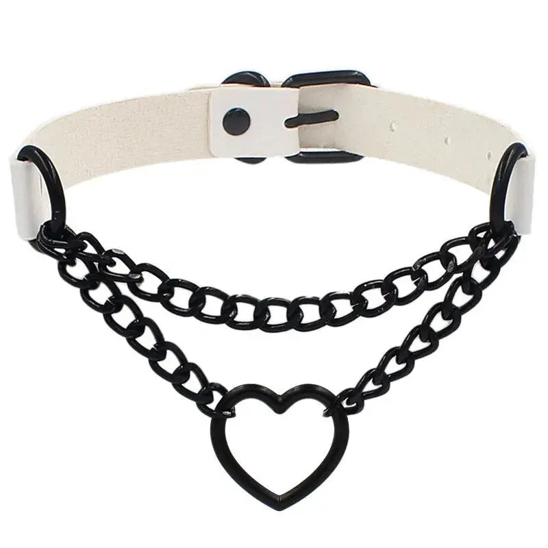 Heart Pendant Leather Choker Necklace - side view | Veloria