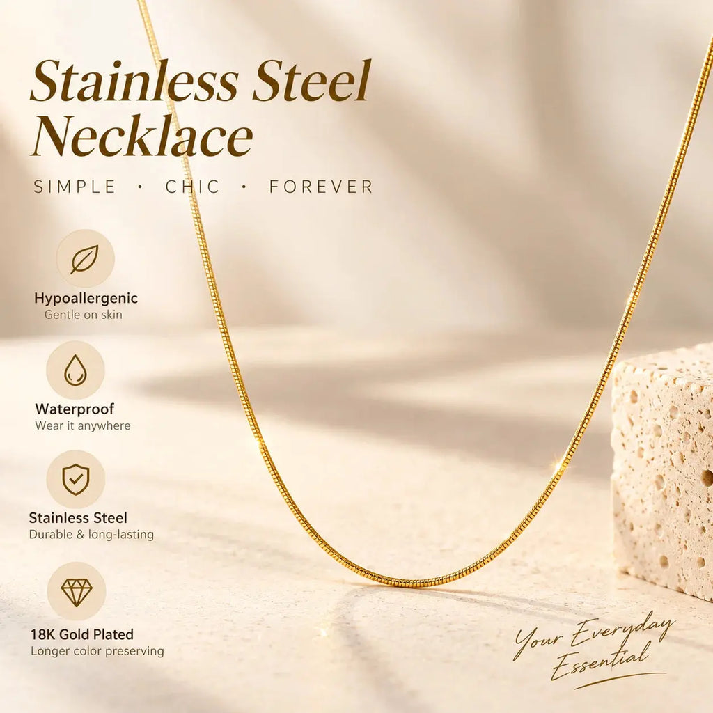 Snake Chain Necklace - Layered 316L Steel - side view | Veloria