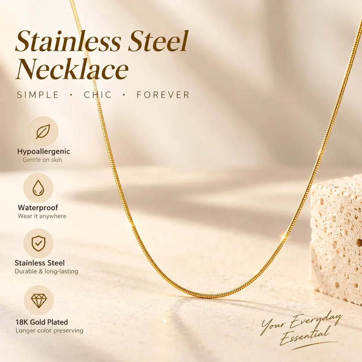 Snake Chain Necklace - Layered 316L Steel - side view | Veloria