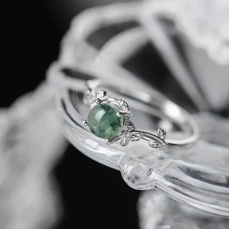 Moss Agate Ring - S925 Sterling Silver - styled look | Veloria