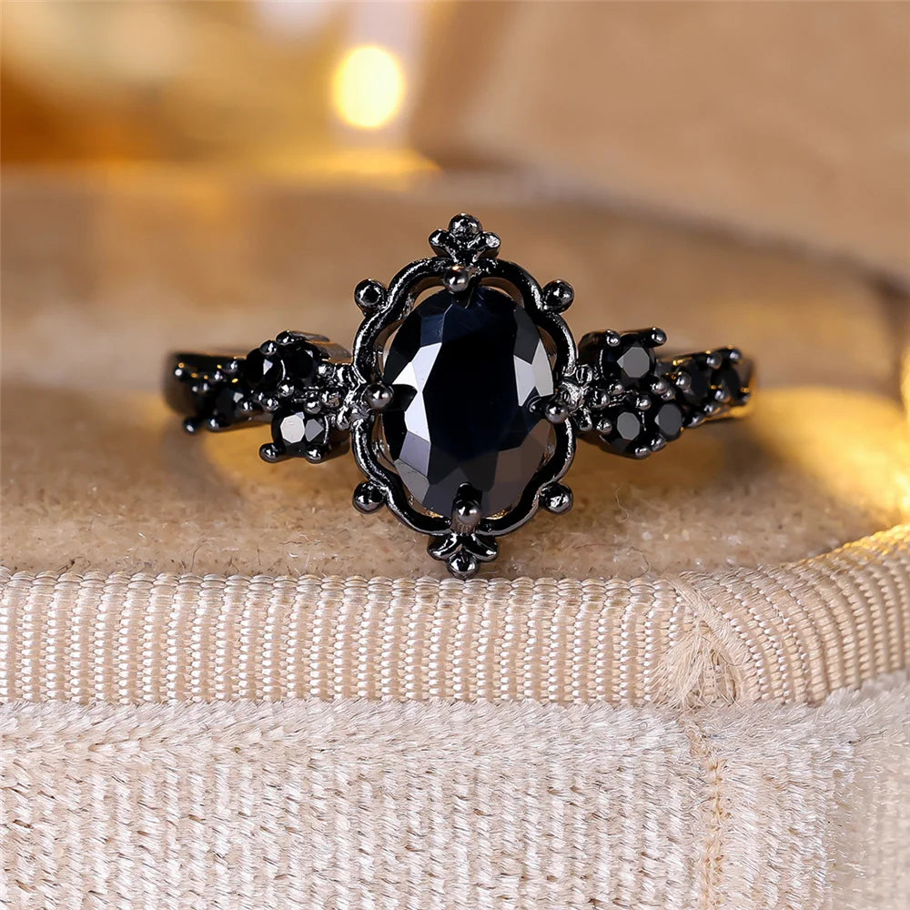 Black Oval Zircon Ring - Promise Engagement - product view | Veloria