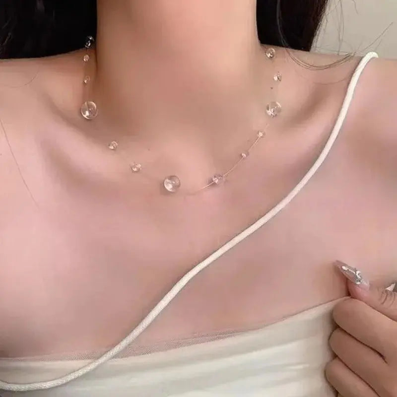 Invisible Clear Water Drop Choker Necklace - product view | Veloria