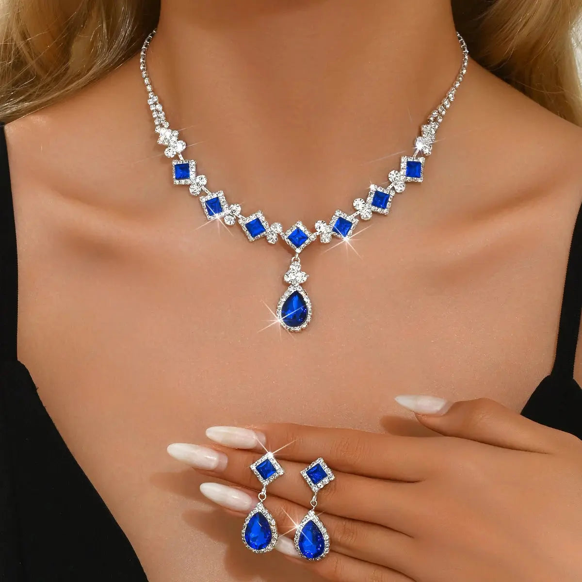 Geometric Water Drop Jewelry Set - red variant detail | Veloria