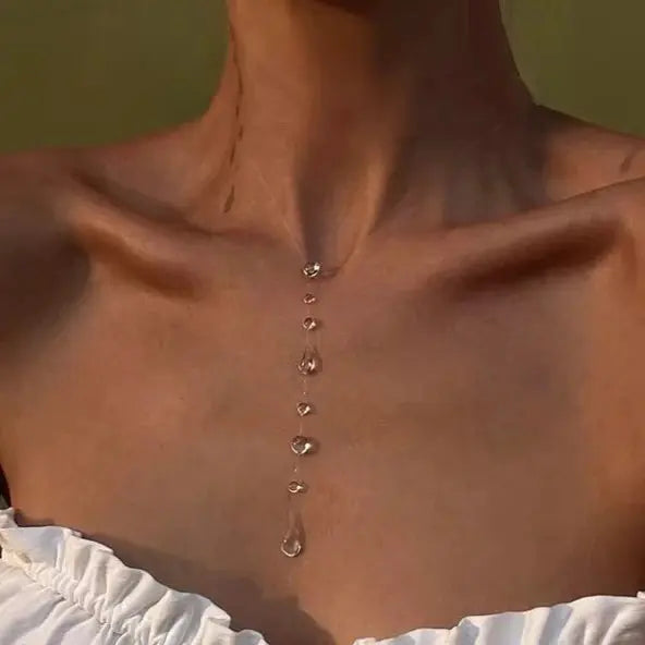 Water Drop Necklace & Earrings Set - Glass worn by model | Veloria