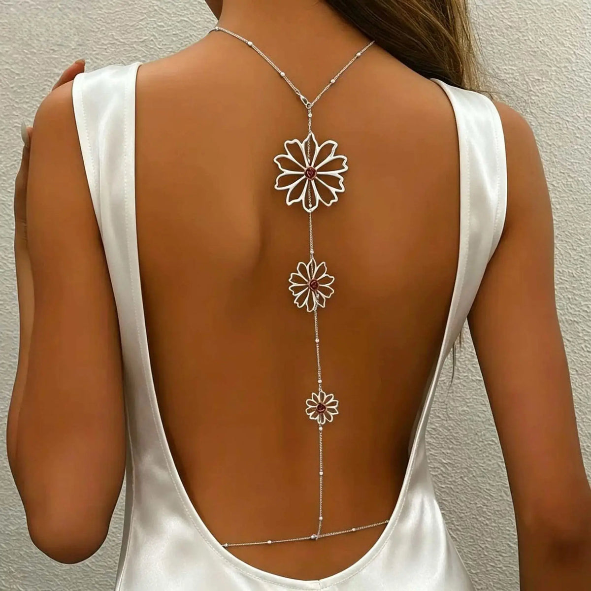 Bohemian Floral Back Chain Necklace - angle view | Veloria