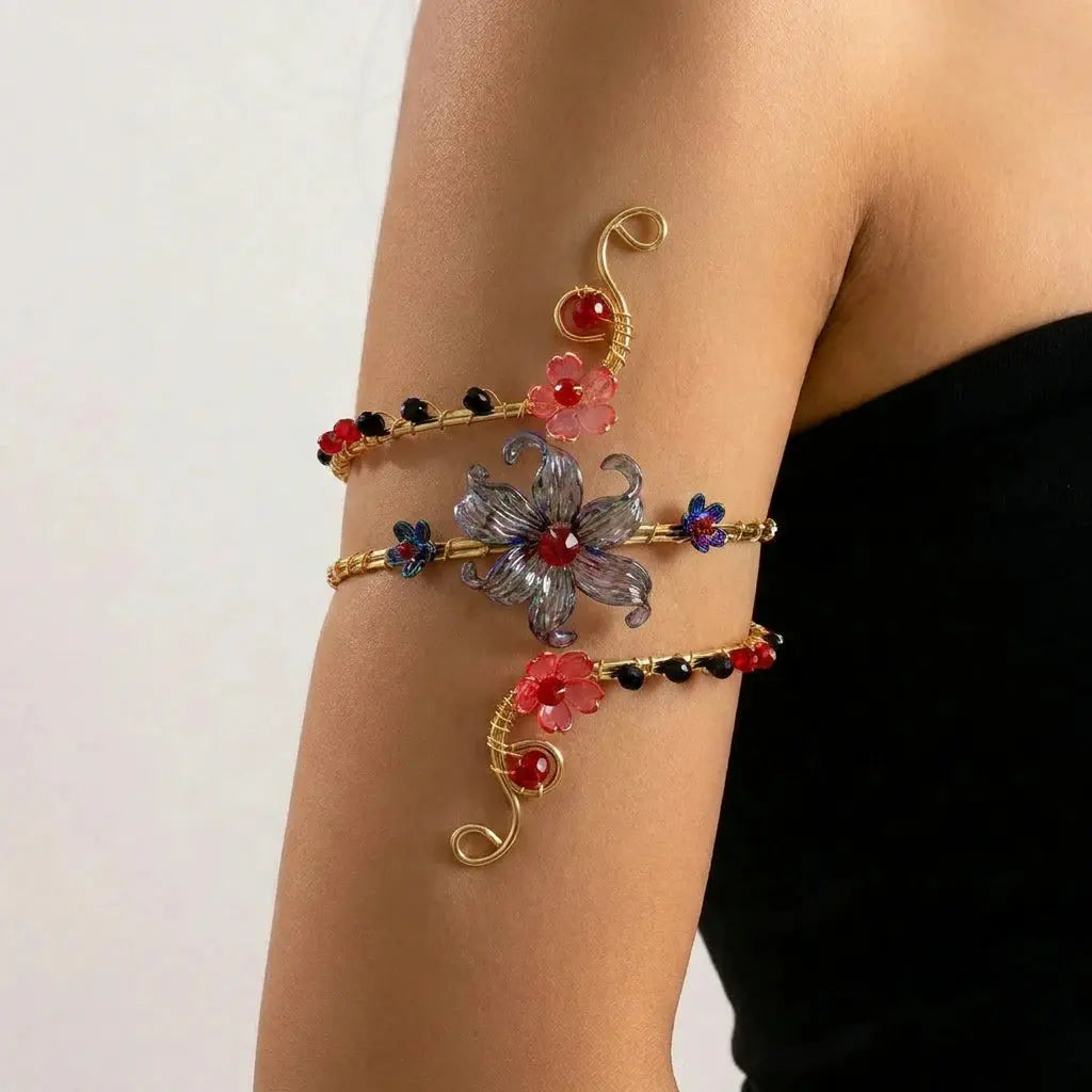 Wire Flower Arm Cuff - open cuff detail | Veloria
