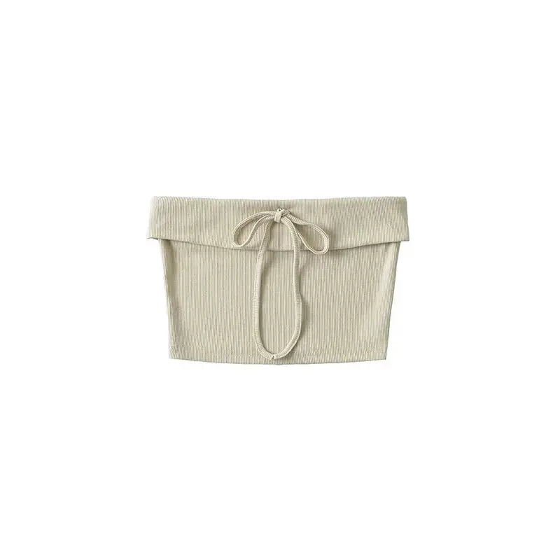 Crop Top & Fold Waist Shorts Set - Beige - product view | Veloria