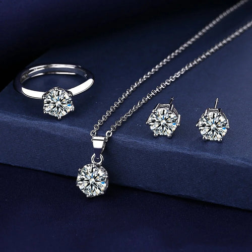 925 Silver Zircon Jewelry Set - AAAAA set worn by model | Veloria