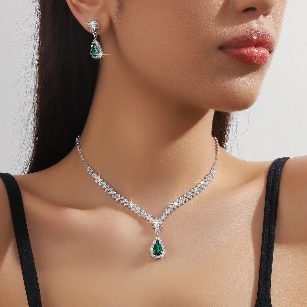 Water Drop Necklace Set - pink variant styling | Veloria