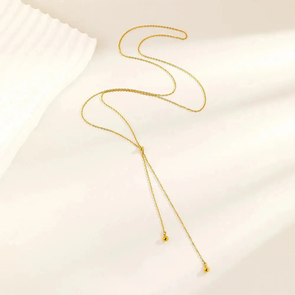 Colorful Zircon Y Necklace - Stainless Steel - worn styling | Veloria