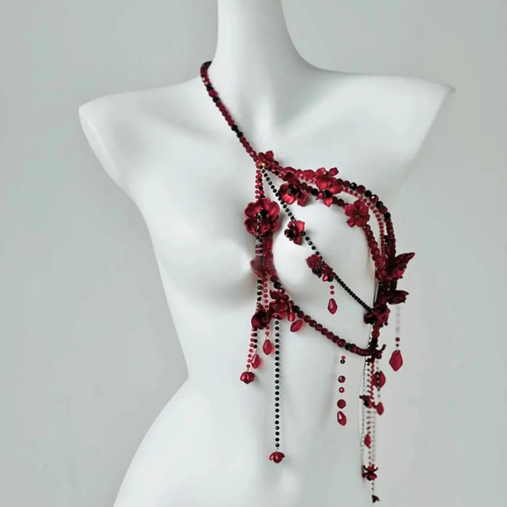 Red Pearl Waist Chain - red pearl drape detail | Veloria