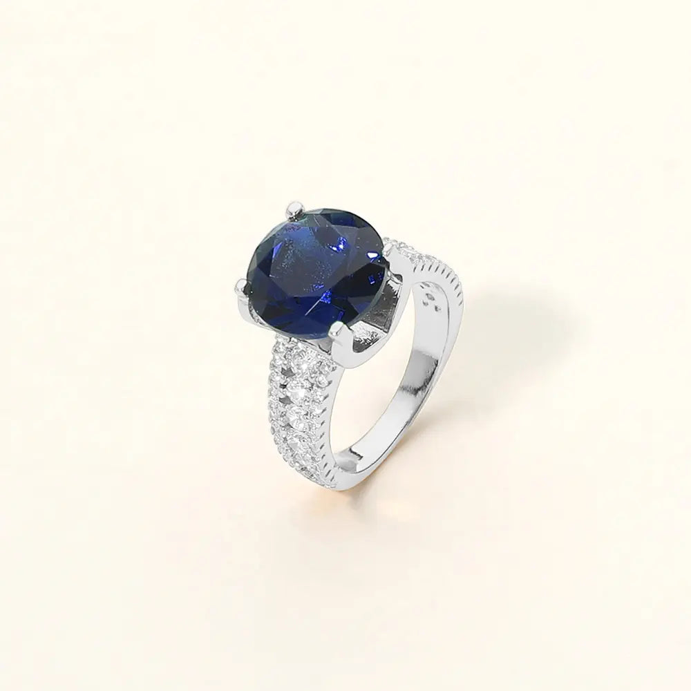 Round Cut CZ Statement Ring - Blue Crystal Cocktail Ring product view | Veloria