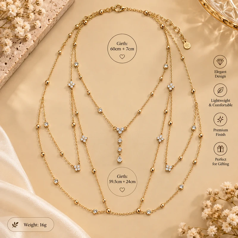 Beaded crystal layered body chain for women - close-up detail | Veloria