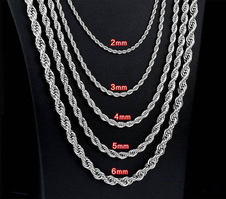 Men's Twist Rope Chain Necklace - Stainless Steel - chain detail | Veloria