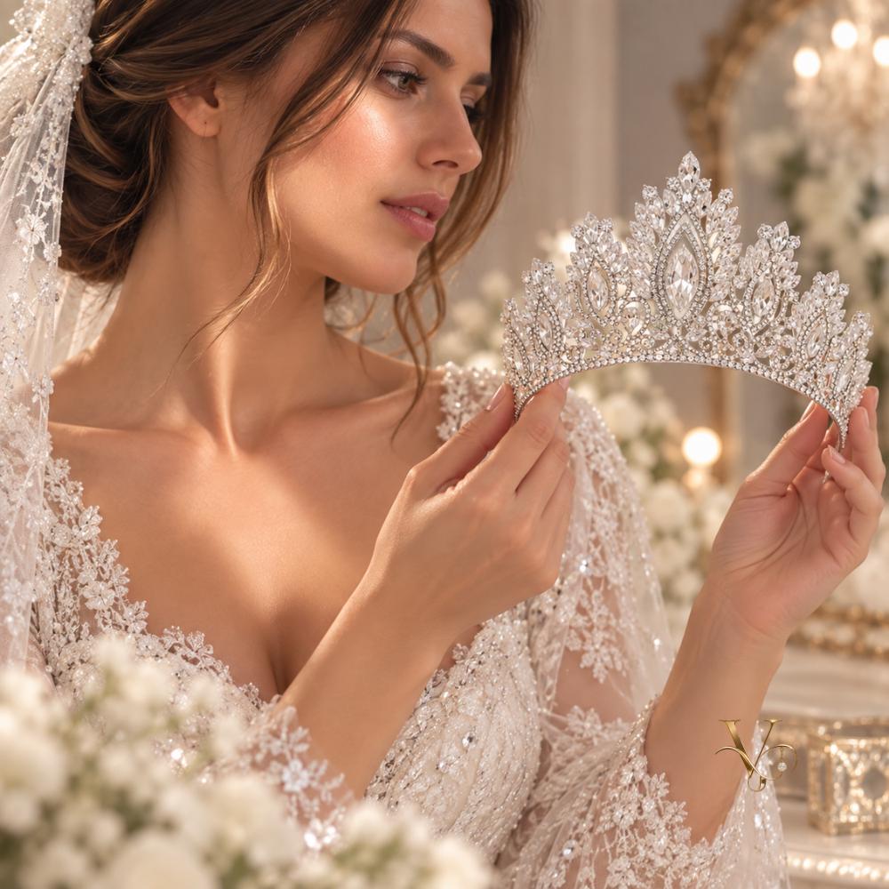 Bridal crown shown from the front with its sparkling crystals