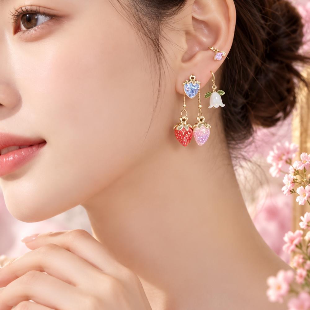 Handmade floral dangle earrings, close-up of the flower details