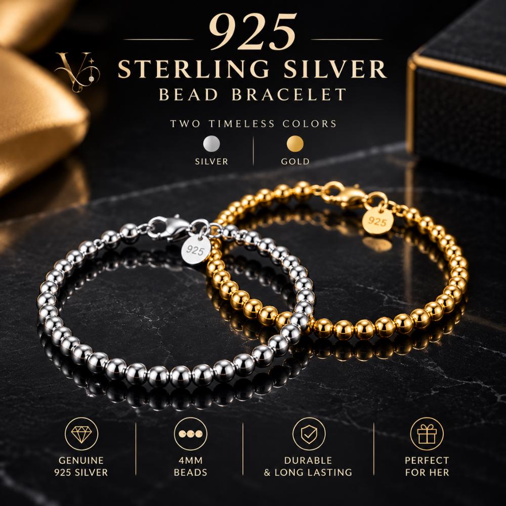 Silver bead bracelet in 925 sterling silver worn on the wrist