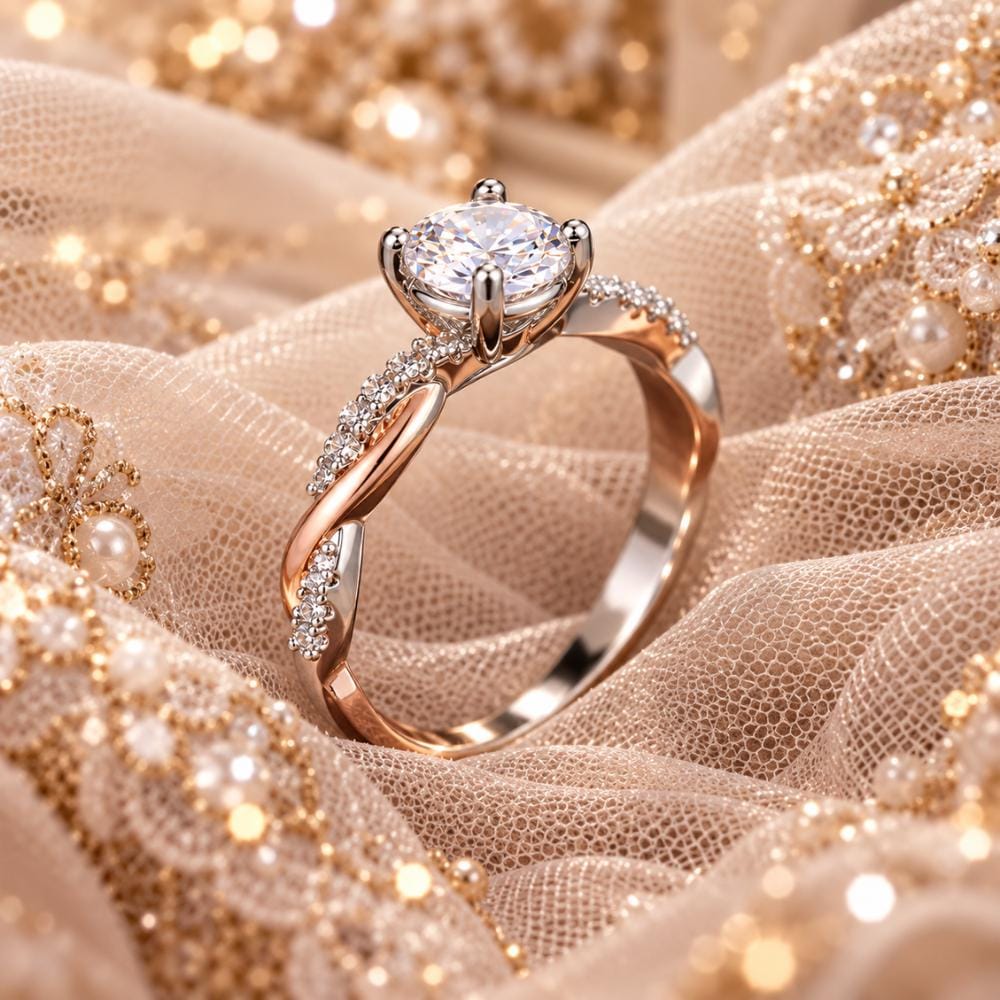 1 CT moissanite engagement ring shown from above with its prong setting