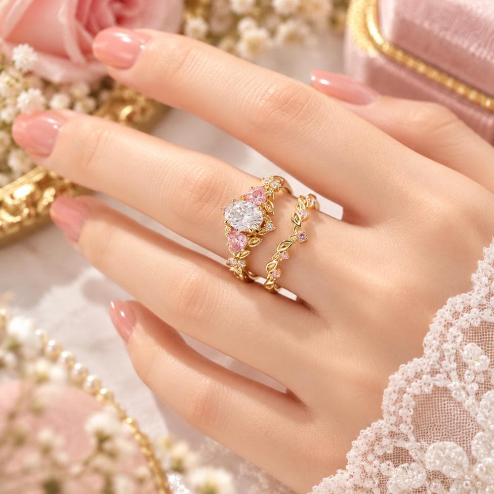 His and hers rings - matching wedding band set shown together