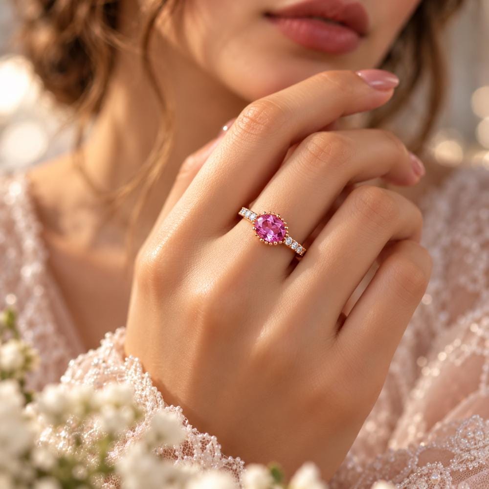 Adjustable flower ring with a romantic botanical design