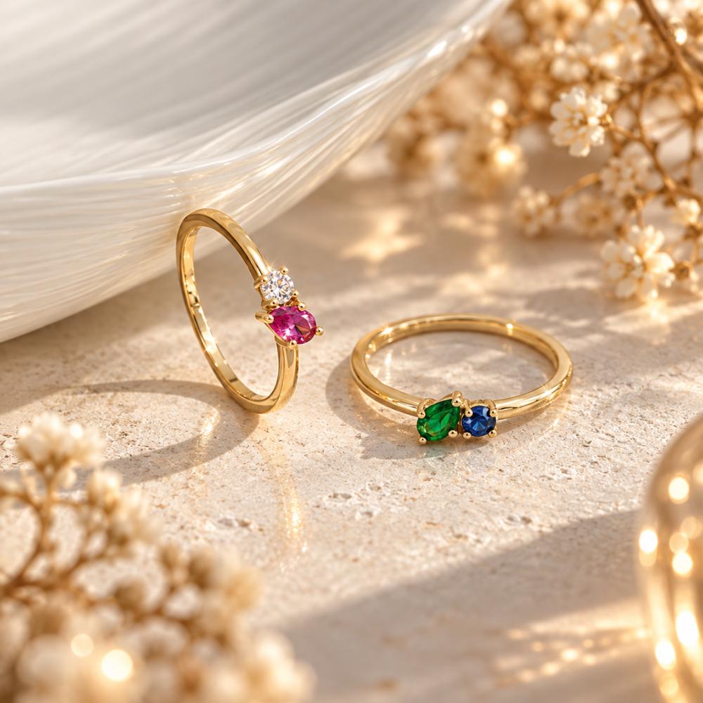 Dainty personalized birthstone ring - a stackable mothers ring gift
