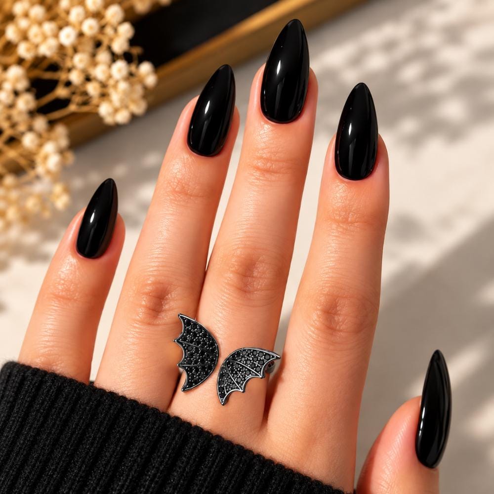 Black bat ring - spooky witchy Halloween jewelry for women