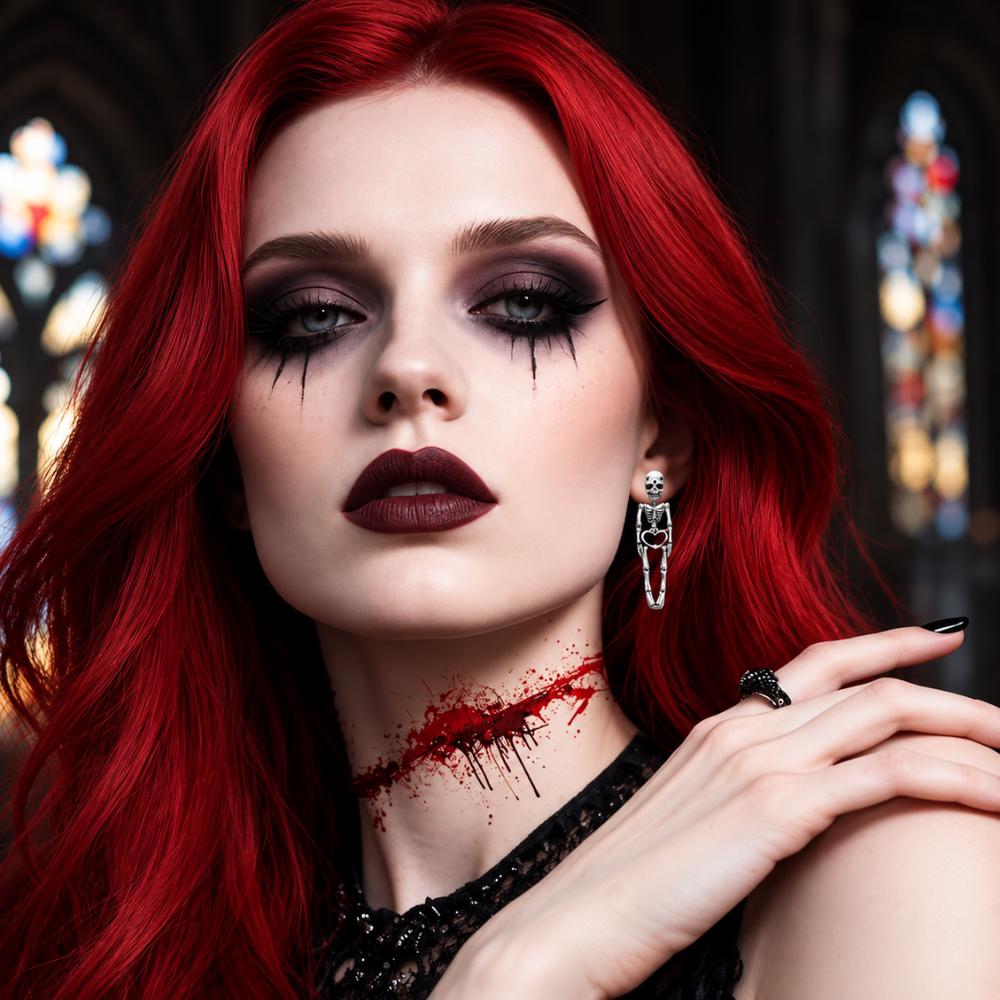 Skull earrings in a punk gothic style laid flat on a dark background