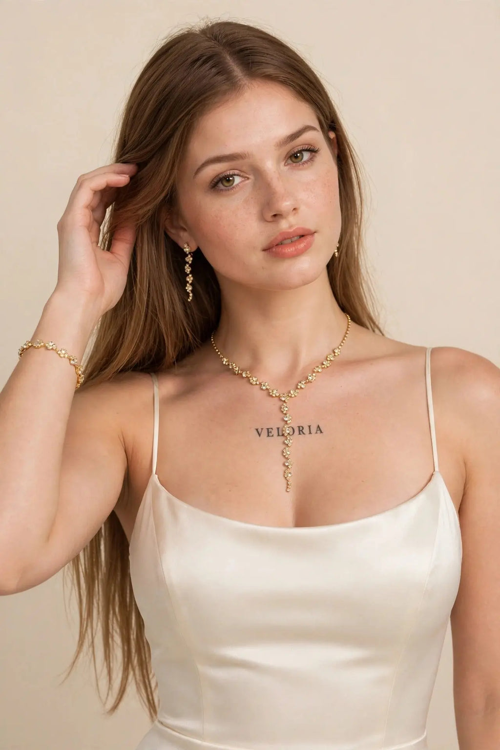 Geometric Flower Jewelry Set - 4PC Crystal Set worn by model | Veloria