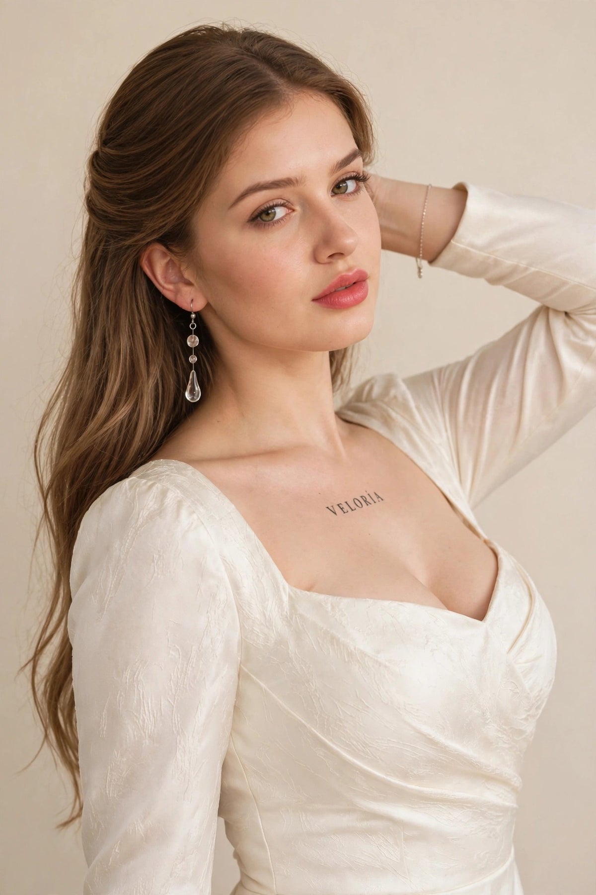 Dewdrop Tassel Earrings - Clear Long Drop worn by model | Veloria