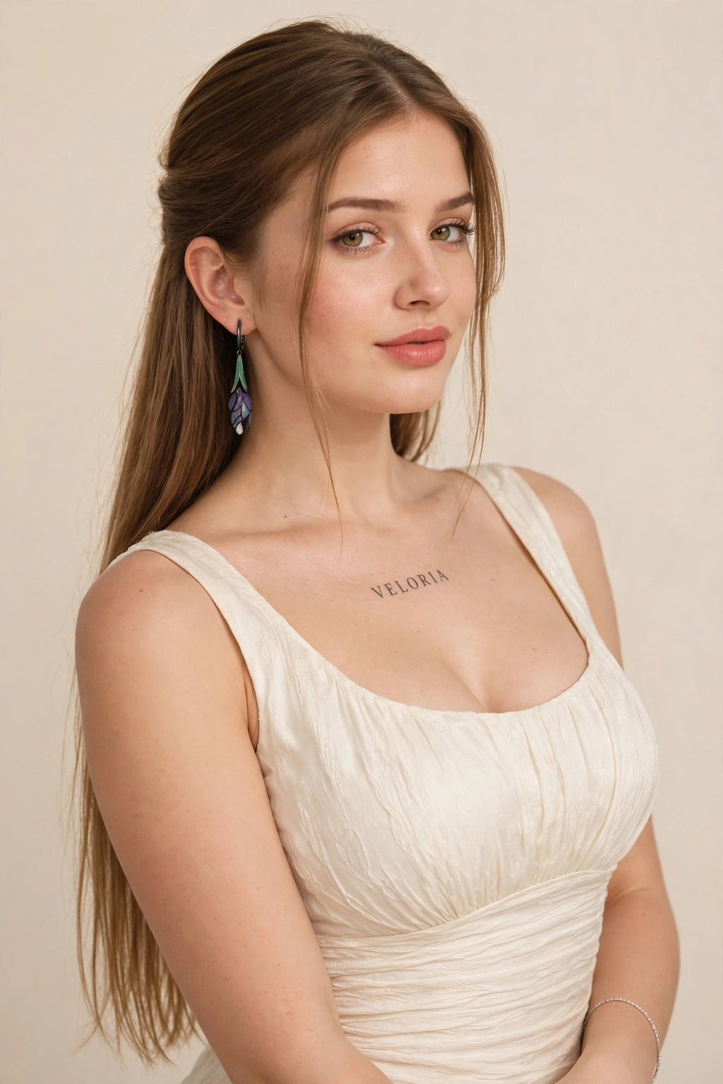 Flower Drop Earrings - Bridal Countryside Style worn by model | Veloria