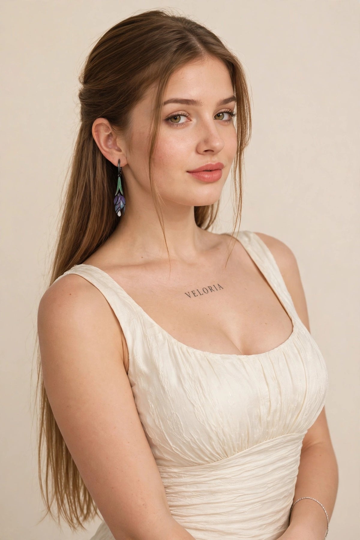 Flower Drop Earrings - Bridal Countryside Style worn by model | Veloria